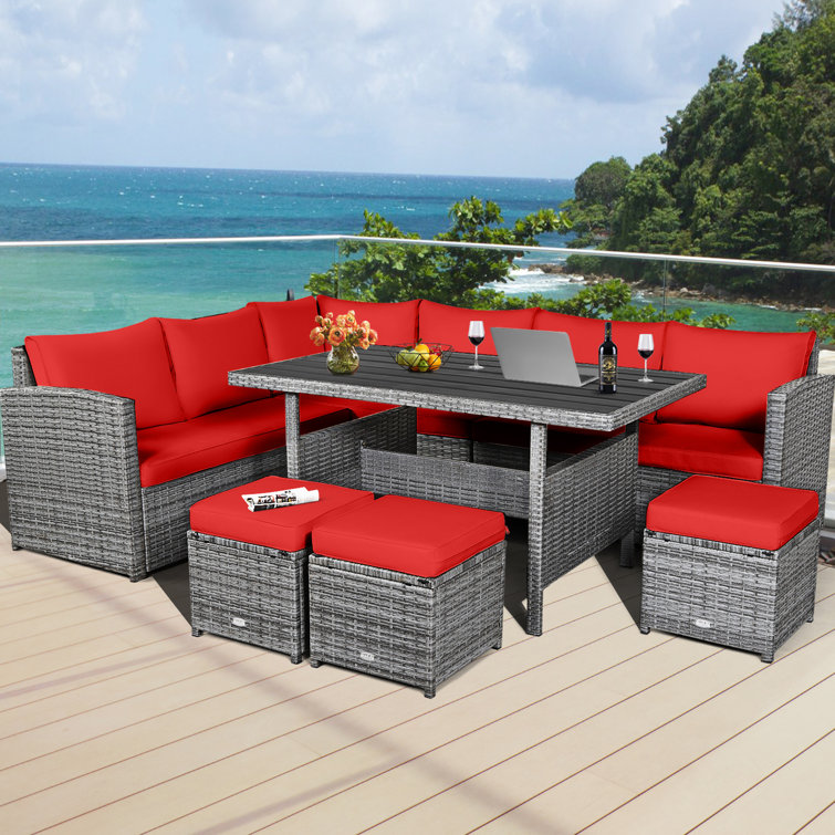 Latitude Run® Rattan Wicker 9 Person Seating Group with Cushions